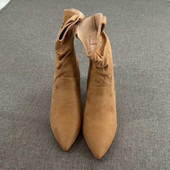 Chunky Block Mid-Calf Boots Pointed Toe Suede Size 7 Brown/ Tan Color Brand New - Picture 2 of 16